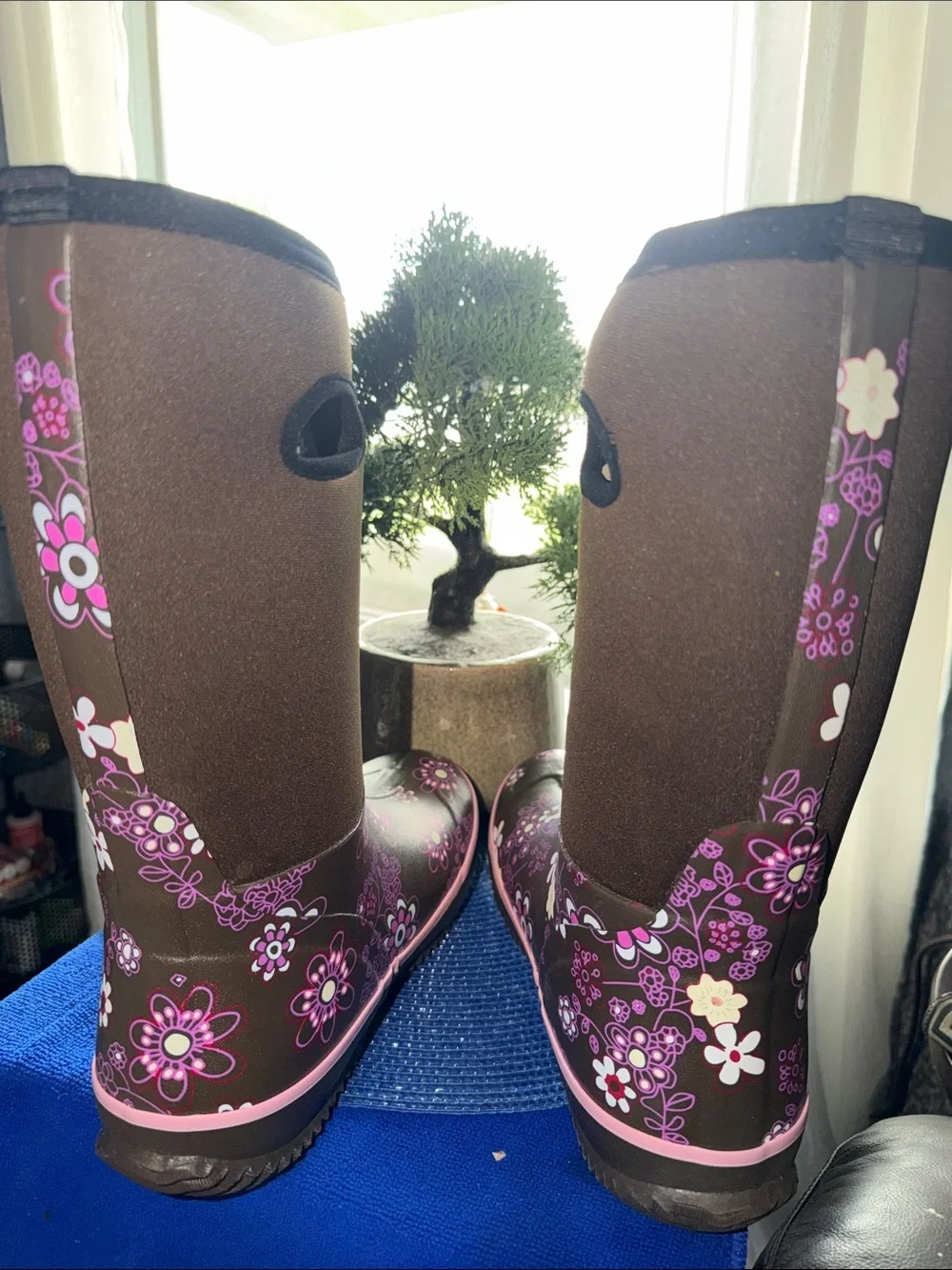 Roper Brown Rain Boots with Pink Floral Print